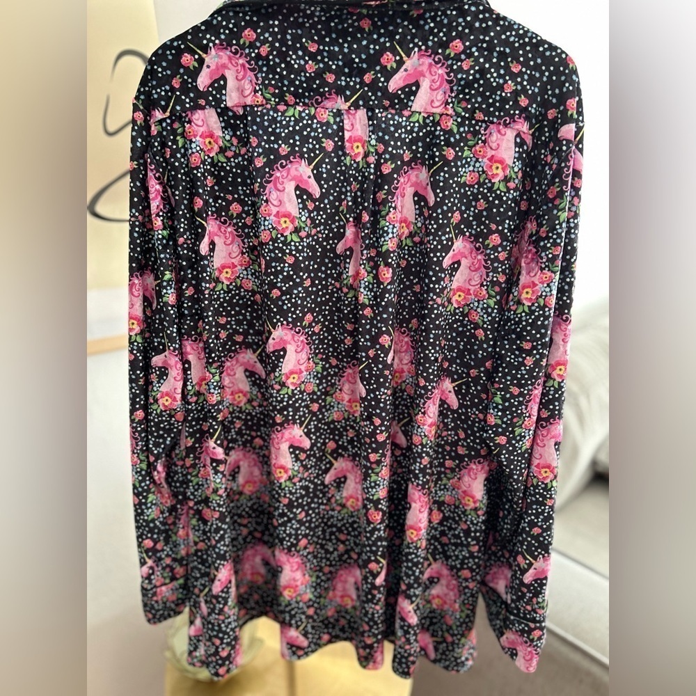 Velvet Black Pink  Floral Whimsy Sleep Shirt Coquette  Oversized  XL unicorn - Picture 5 of 13